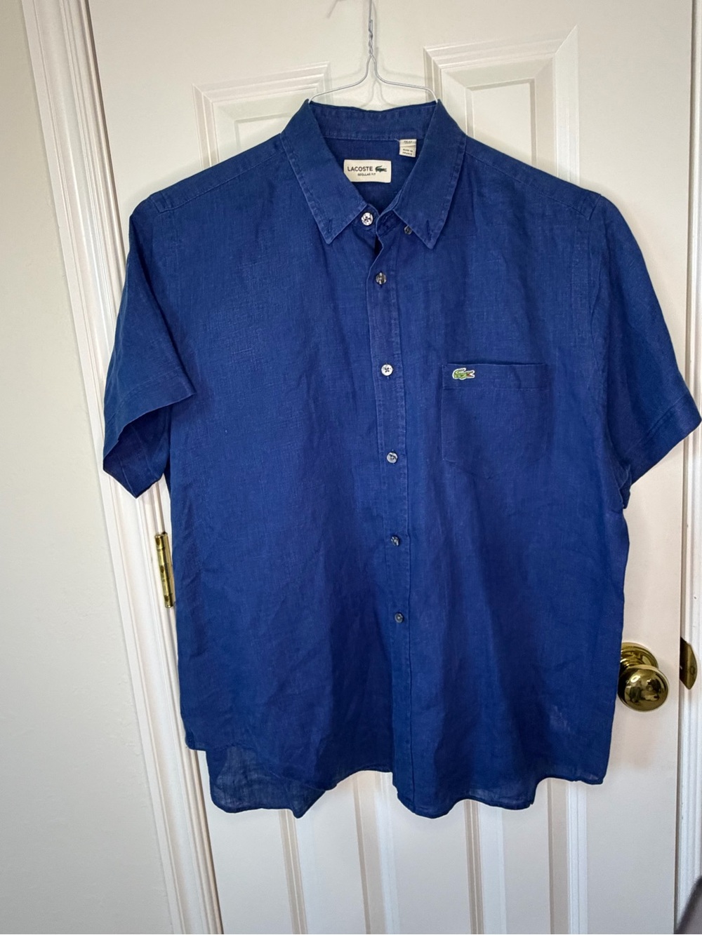 Lacoste Men's Short-Sleeve Button-Down Shirt in Blue
